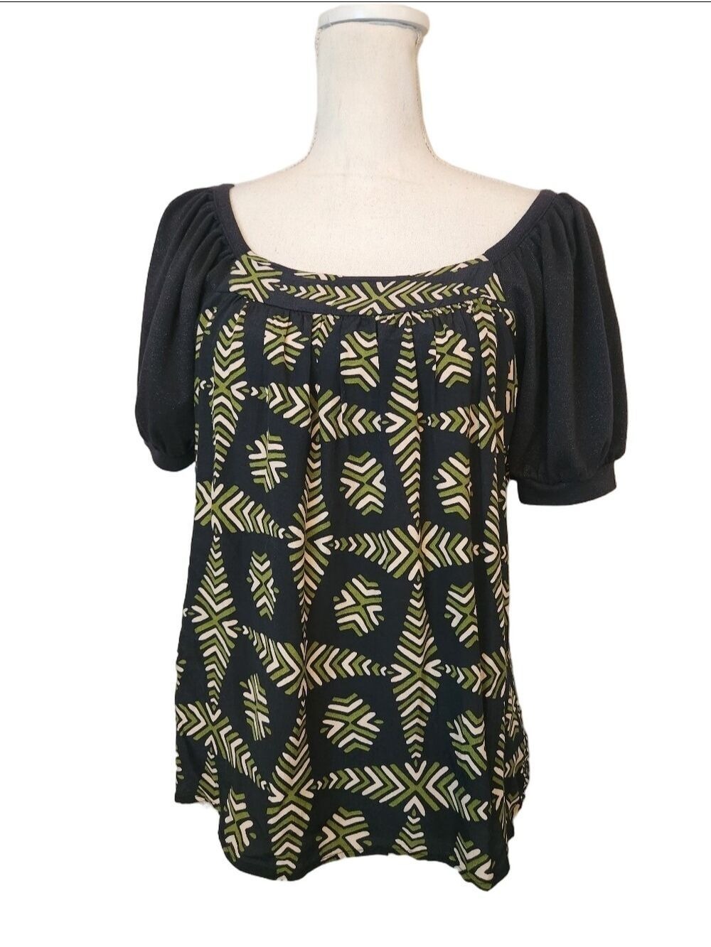 Anthropologie Maeve Catania Top - Mixed Print Puff Sleeve Blouse - Sz: M Peasant